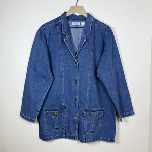 Vintage Denim Blazer Barn Chore Jacket Womens XL Cotton Pockets Button Front